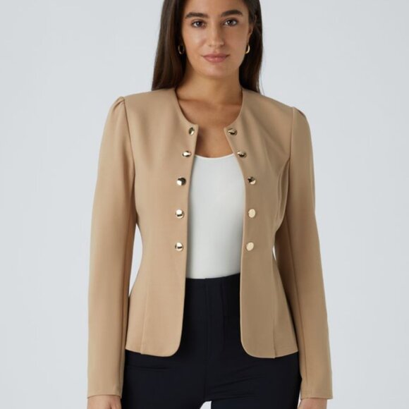 Halara NWT tan long sleeve decorative slim work jacket size medium F17 - Picture 1 of 8